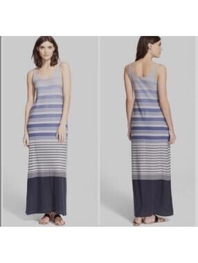 VINCE XS Maxi Dress striped sleeveless tank Grey Navy & Blue 100% Cotton vacay